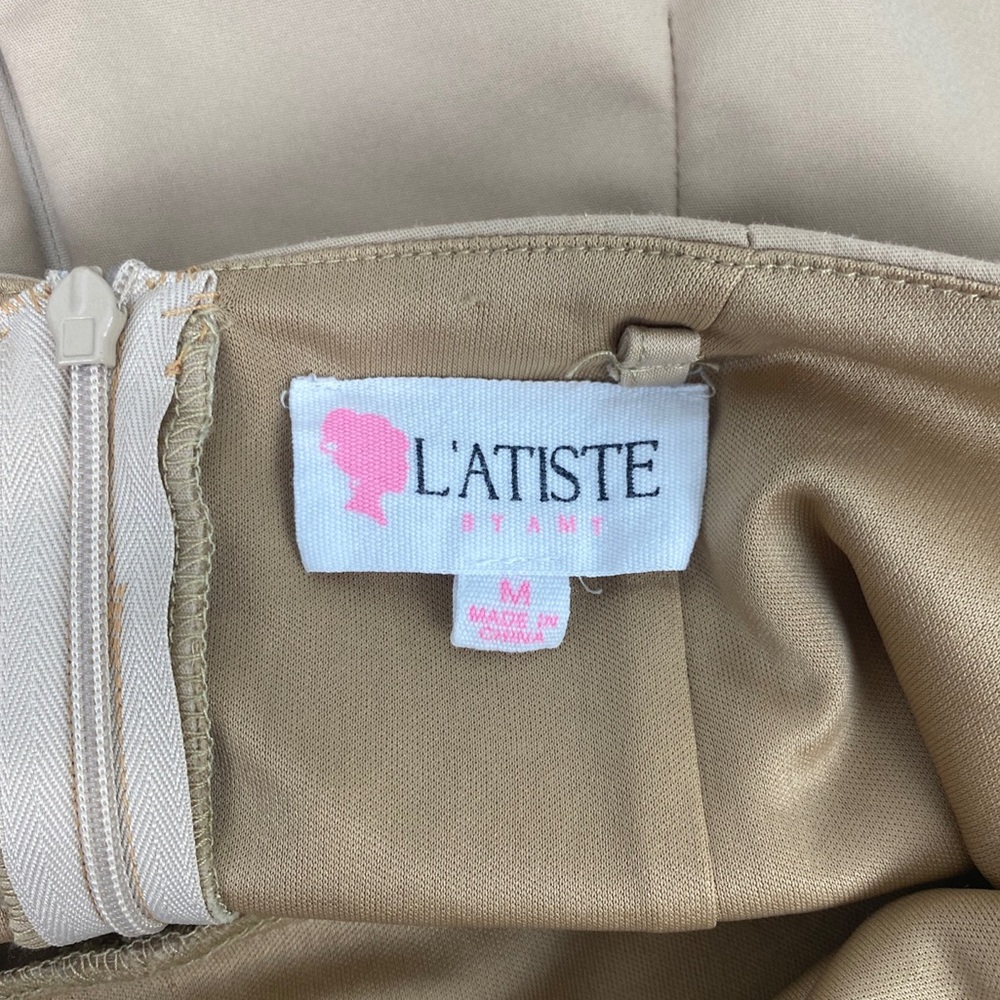 L’atiste By Amy Beige Strapless Shorts Jumpsuit Romper Sweetheart Neckline 60s - Picture 6 of 7